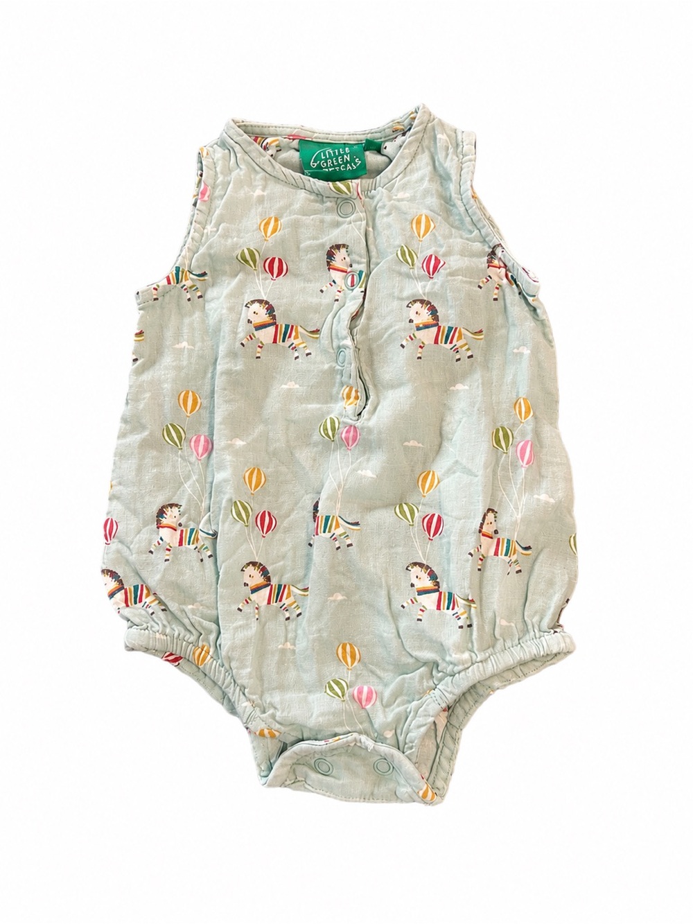 Little Green Radicals Organic Cotton Zebra Hot Air Balloon Bubble Romper 3-6M